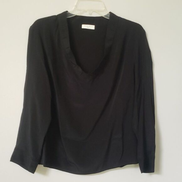Sandro Tops - SANDRO Paris Black Silk V-Neck Blouse Top Women’s Large Office Siren Classic